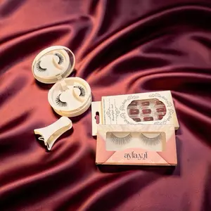 Aylayl Red Nails with 24 Pics Strip Lashes and Magnetic Lashes Package for Enhanced Look