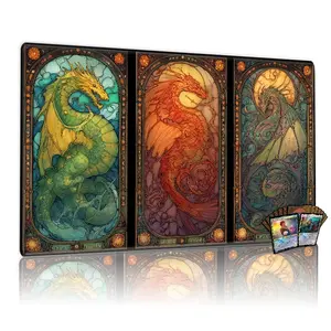 Stained Glass Dragon Art TCG MTG Playmat - 12x24 inch Non-Slip Game Mat for Tabletop Card Games, Collectible Card Game, Trading Card Game, Party & Family Use, Perfect Gift for Card Game Enthusiasts