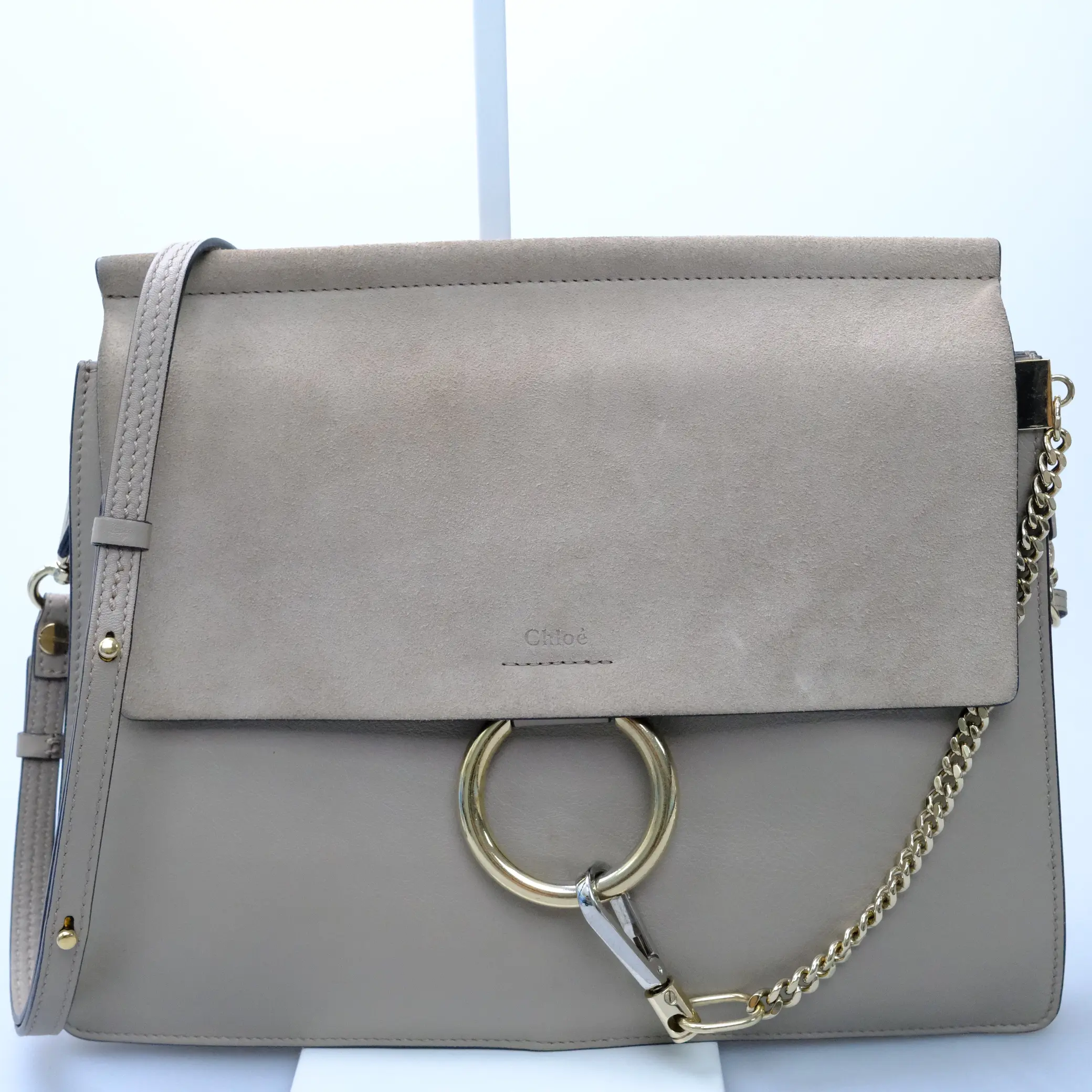 Pre-owned Chloé Faye Medium Motty Grey Calfskin Shoulder Bag