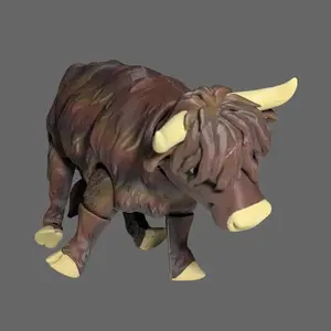 Highland Cow Articulated - 3D Printed Flexible Fidget with Fluffy Shaggy Coat & Curved Horns for Customizable Expressions - Scottish Farm Charm Display Ready