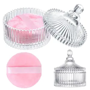Large Body Powder Puff and Container, 3.54 Inch Women Powder Puff with Crystal Case for Dusting Powder