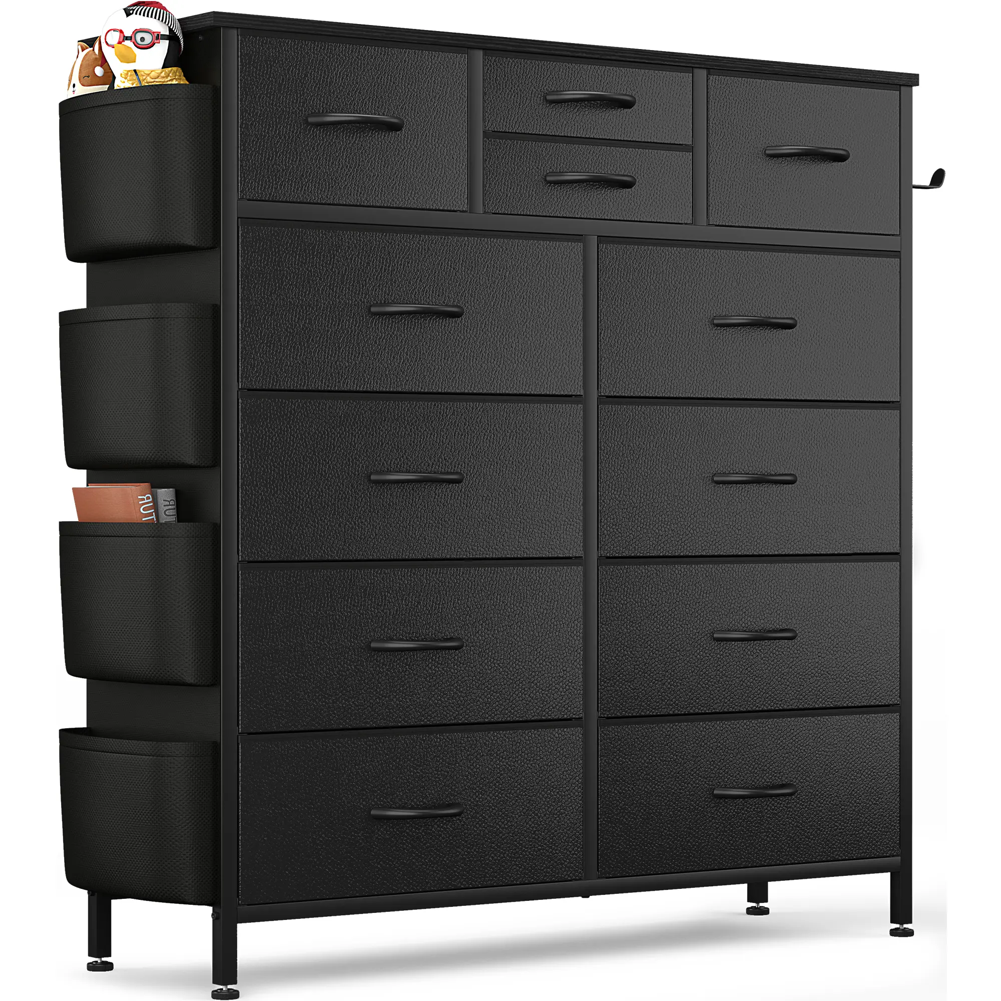 【Deals for Your Days】AOWOS 12 Drawer Dresser with Side Pockets and Hooks, Cupboards & Cabinets, Tall Dressers & Chests of Drawers for Bedroom, Living