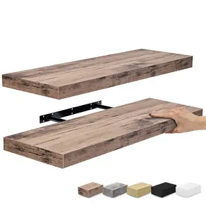 Sorbus 2 Pack 24 Inch Wall-Mounted Floating Shelves with Invisible Brackets, Mahogany Wood Organizer Decor Rectangle Set Matte Faux Hanging Room Wooden