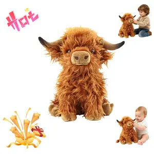 Highland Cow Plush Stuffed Animal Ultra Soft Squishy Scottish Cattle Plushie Cute Desk Decor & Highland Cow Gifts for Kids Teens Adults