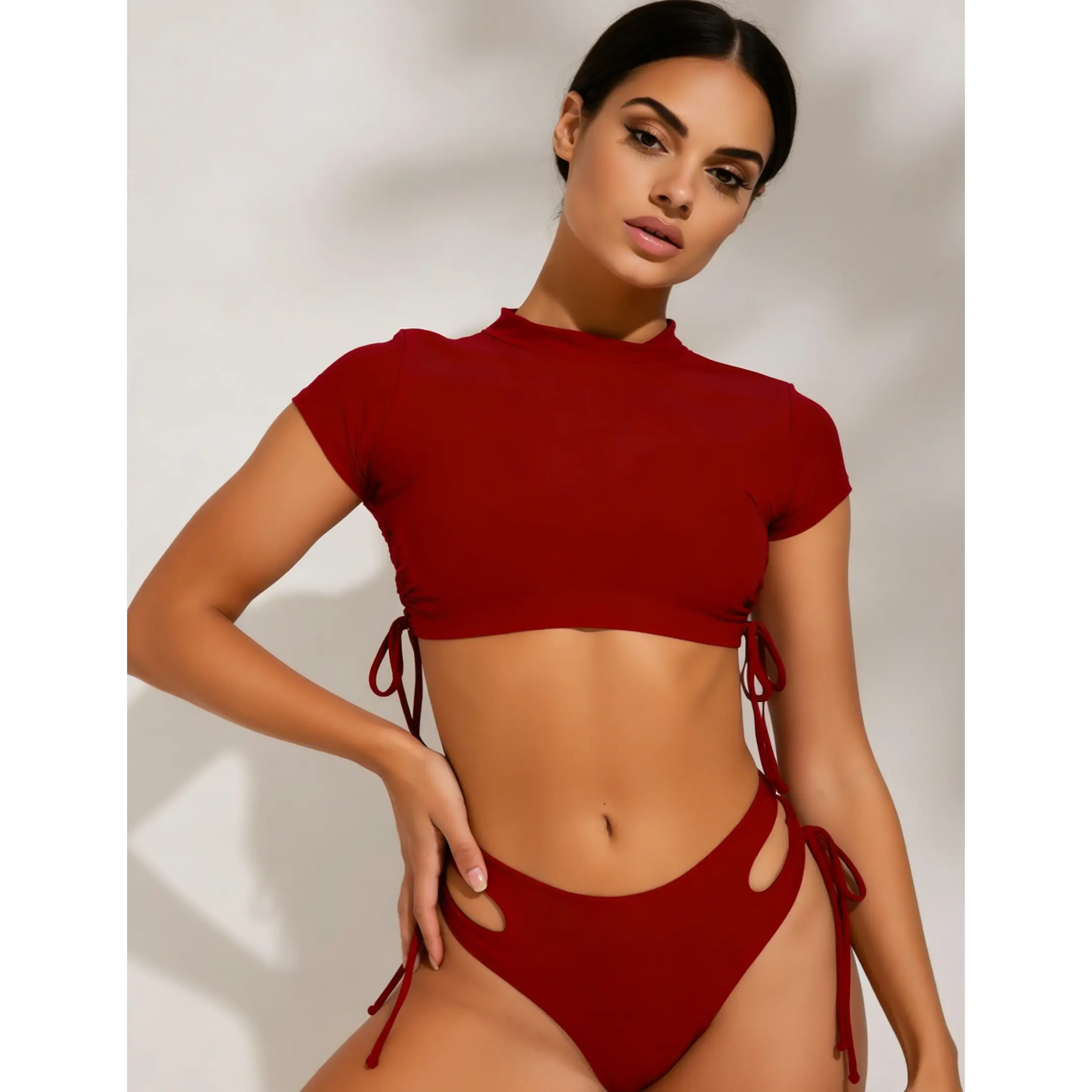 2026 Trendy U-Wire Cutout High Waisted  Set| Textured Tummy Control Swimwear Sexy High Waisted  with U-Wire Cutout| Textured Fabric for Summer Beach & Pool bikini sets Slimming One-Piece Swimsuit with Tummy Control