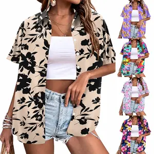 Women's Oversized Hawaiian Shirt, Tropical Floral Button Down Beach Vacation Top, Breathable 4-Way Stretch Aloha Resort Blouse