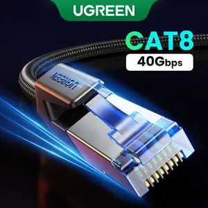 UGREEN Cat 8 Ethernet Cable 6FT, High Speed Braided 40Gbps 2000Mhz Network Cord Cat8 RJ45 Shielded LAN Cables Compatible for Gaming PC Modem Router Noise Streaming Networking Devices，TikTokShopSpringGlowUp,Greenish