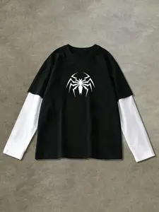 Men's Autumn Casual Two-Piece Long Sleeve T-Shirt, Mechanical Spider Print, Slim-Fit Gym Top, Ideal Gift for Trendy Lovers