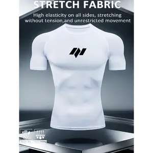 Male Compression Crew Neck Short Sleeve Shapewear T-Shirt - Single Pack, Black/White, Breathable, Sweat-Wicking, Quick-Drying Fabric, Freedom of Movement, All Seasons, Suitable for Sports, Gym,summervibes