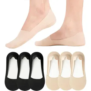 No Show Socks Womens Nylon Non Slip Low Cut Invisible Liner Footies Thin Silk Socks for Flats Loafers Lightweight 6 Pairs