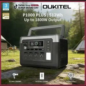 OUKITEL P1000 Plus 1024Wh Portable Power Station with 1800W Output for Camping Home Emergency Backup USB-C Folding Solar Panel 11 Output Ports Smart APP Control