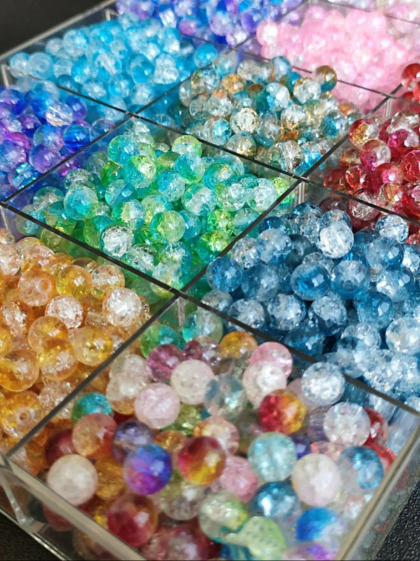 200pcs 8mm Dual Color Gradient Glass Beads, Crackled Ice Round Beads for DIY Jewelry Making, Diy Beading Handmade Craft Supplies, Beads For Crafts