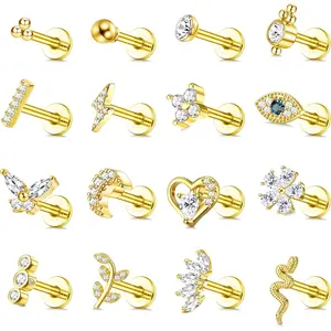 YADOCA 16Pcs 16G Tragus Piercing Jewelry Hypoallergenic Surgical Steel Tragus Earrings Internally Threaded Flat Back Medusa Labret Lip Monroe Conch Cartilage Stud Earrings for Women