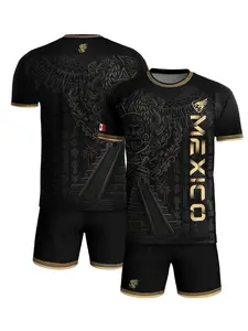 Mexico Gold Aztec Pyramid Heritage Men's Football Soccer Jersey, Casual Short Sleeve Tee, Fitted Medium Length, All Seasons