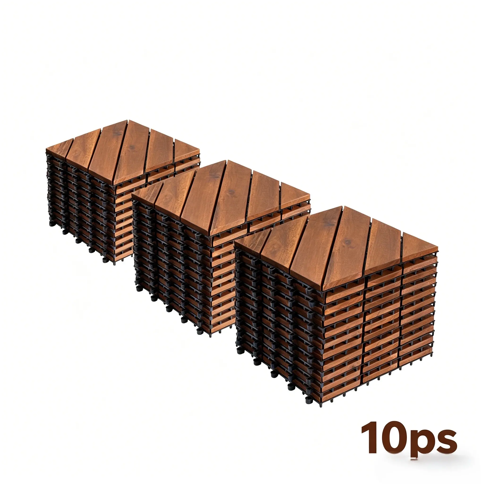 12x12 in Acacia Wood Interlocking Deck Floor Tiles - Modern, Durable, Waterproof, Non-Slip, Weather-Resistant, Tool-Free DIY Installation for Patio, Garden - 1-Hour Outdoor Upgrade