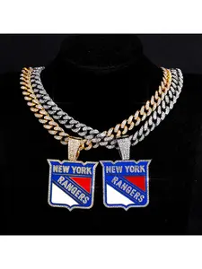 NHL Ice Hockey New York Rangers Pendant Necklace Hip-Hop Full Diamond Cuban Chain