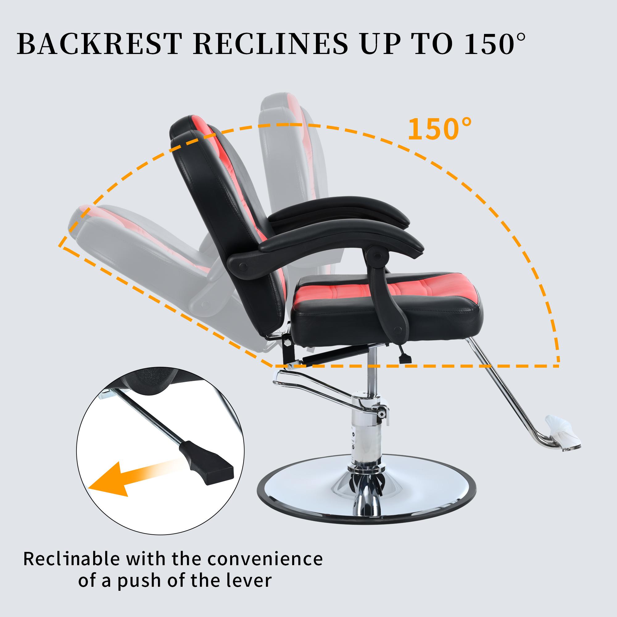 Black Reclining Salon Barber Chair for Hair Stylist, Professional Hair Stylist Chairs with Heavy Duty Hydraulic Pump, All Purpose Styling Hairdresser Braiding Shampoo Chair for Spa Home Euipment Barber Salon Chair for Hair Stylist