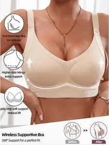 Women's Solid Color Seamless Wireless Bra, High Stretch Breathable Comfortable Adjustable Strap Triple-breasted Bra, Softness Lingerie Top for Daily Wear, Elegant Wirefree Bra, Wireless Sculpt Bra