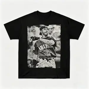 Vintage American Baseball Graphic Black Tee, Retro Sports Oversized Unisex Streetwear Shirt