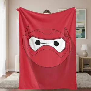 Red Robot Face Flannel Blanket Cartoon Helmet Print Design Soft Warm Cozy Lightweight Machine Washable Home Sofa Bed Office Gift Travel Use
