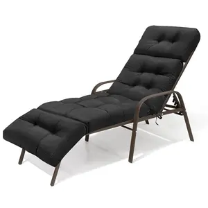 Chaise Lounge Cushion Outdoor, Waterproof Thick Patio Lounge Chair Cushion with Ties, Oxford Fabric Cotton Filled Replacement for Patio, Pool, Lawn, Balcony, 74.4x22x4.7 Inch Black