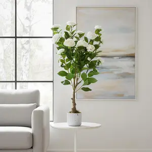 Garvee 34"H Artificial Camellia Tree with White Bloomings, Faux White Flowers for Home Living Room Office Decor