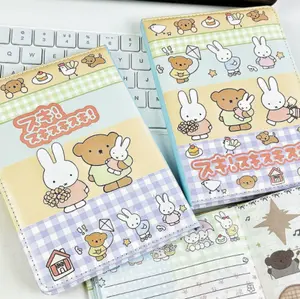 Collage Miffy Rabbit Painted Leather Notebook, Cute Full-Color Inner Pages, High-Value Student Printed Diary
