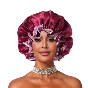 4pcs, Luxury Satin Double Bonnet, Fungus Edge Princess Hat, Double Hair Care Hat