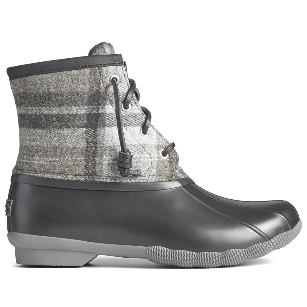 Sperry Womens Saltwater Plaid Duck Casual Boots Ankle Low Heel 1-2" - Grey