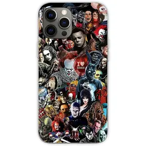 Sistger Classic Love Horror Characters Movie Halloween All Scary Tough Phone Case Impact Resistant Shockproof Silicone Cover for iPhone 11 12 13 14 15 16 17 Pro Max Mini - Dual-Layer Protective Shell for Active Fans.