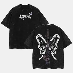 Shinobu Sword T-Shirt Demon Slayer Nichirin Blade Insect Hashira Anime Butterfly Hilt Oversized Cotton Shirt Anime Merch Fabric Top Seamless