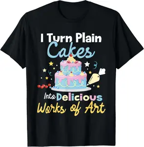 100%cotton I Turn Plain Cakes into Works of Art - Cake Decorator T-Shirt Top Vintage teeshirt plain  tops