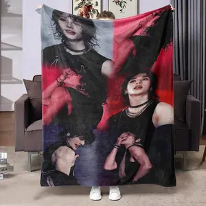 Hyunjin Theme Flannel, Soft Warm Comfortable Throw for Sofa Bed Car Office Camping, Soft Comfy Blanket, All-Season Gift Blanket, Custom Photo Blanket