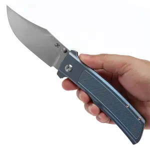 KANSEPT Bison Big Knife Thumb Stub Anodized Titanium with Frag Pattern Handle (4.25" CPM S35VN Blade) with Ray Laconico Knives Design-K1108Series