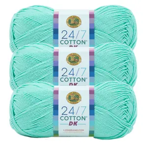 Lion Brand Yarn 24/7 Cotton DK Fresh Mint Light Cotton Yarn 3 Pack Lion Brand Yarn