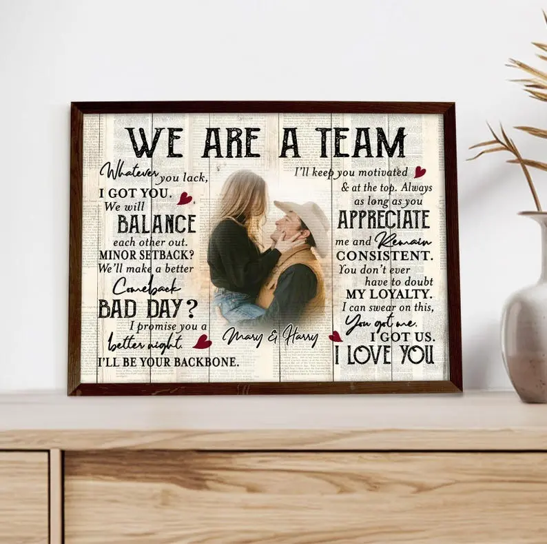 We're A Team Personalized Photo, Personalized Couple Poster We're A Team Wall Art, Gift for Him Her