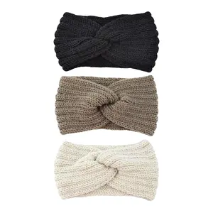 3Pcs Ear Warmer Winter Headbands for Women, Thermal-Lined Fleece Knit Winter Headbands Thick & Wide Cold Weather Headbands for Women Cozy Fleece-Lined Winter Crochet Head Bands