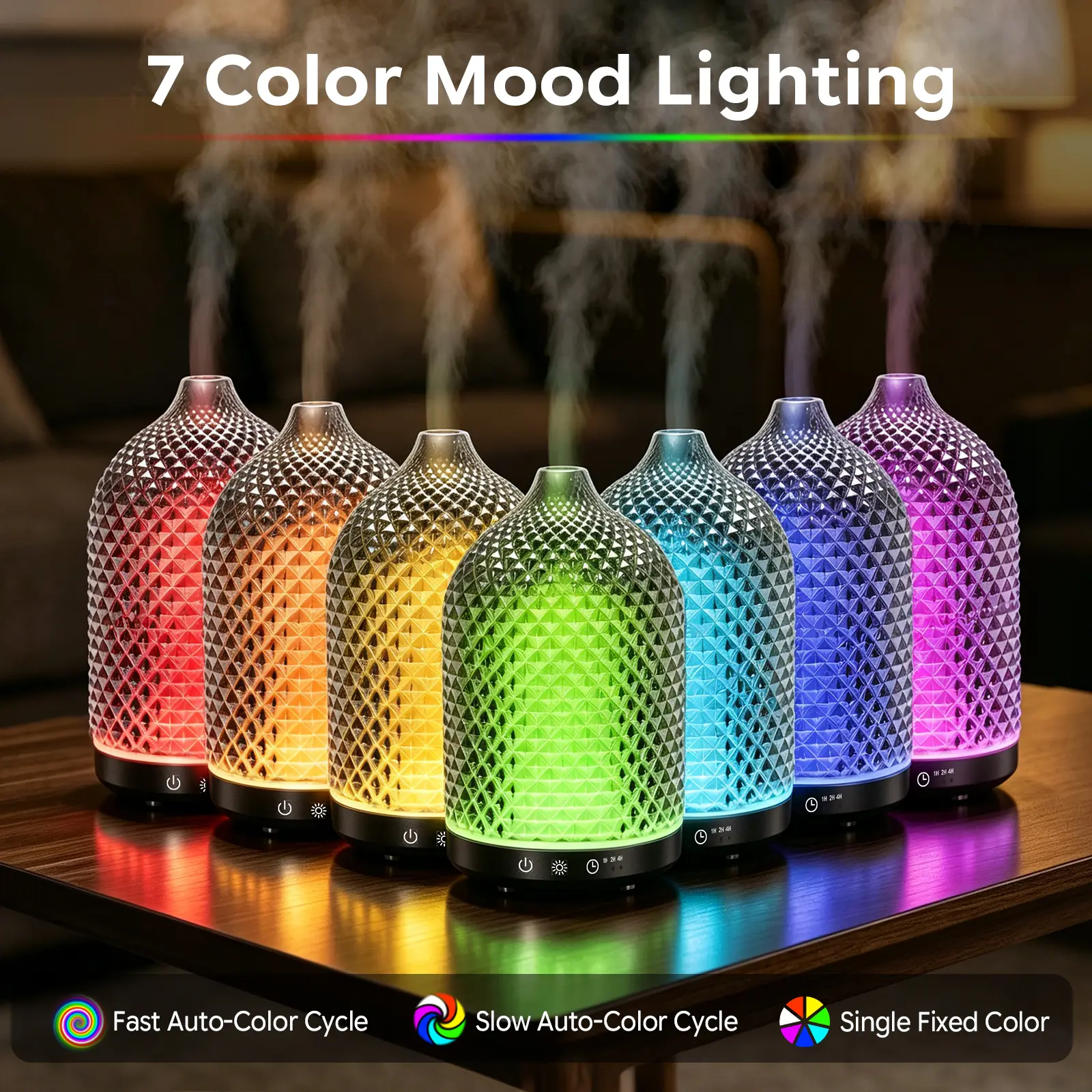 150ml Ultrasonic Glass Essential Oil Diffuser Aromatherapy Humidifier - 7-Color Lights, 1/2/4H Timer, Quiet Auto Shut-Off - for Bedroom, Home Office (Black)