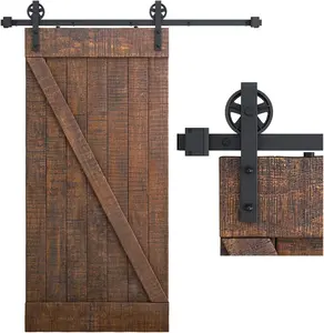 SMARTSTANDARD 6 Feet Heavy Duty Sliding Barn Door Hardware Kit, 4FT - 18FT, Black, Smoothly and Quietly, Simple and Easy to Install, Fit 36" Wide Panel (Industrial Bigwheel Hangers)