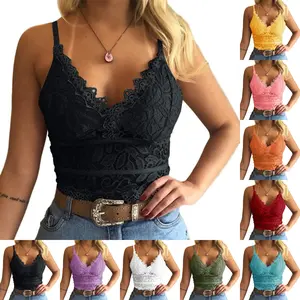 Beotyshow Women's Soft Casual Lace Crochet Spaghetti Strap Cami Crop Top Camisole