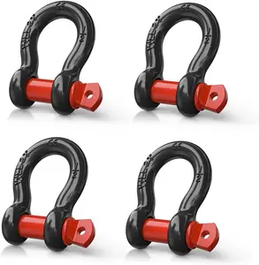 Nilight 4-Pack 1/2" D-Ring Shackles with Chains, 2-T Capacity Heavy-Duty Off-Road Recovery Kit, Black & Red Automotive Tie-Down Escape Accessories