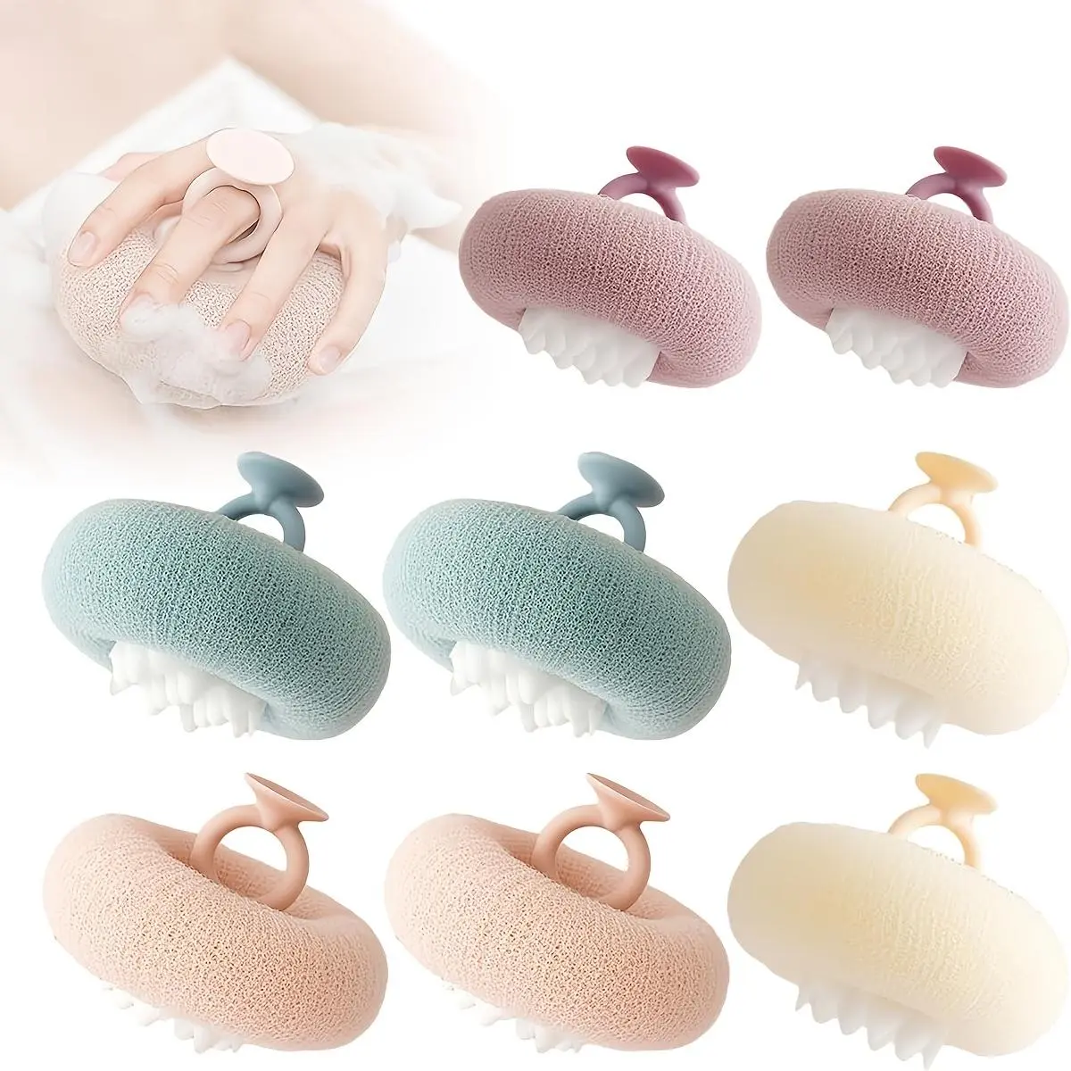 Unisex 2pcs Sunflower-Shaped Bath Ball Accessories - Eco-Friendly Foldable High-Tenacity Body Scrubber, 2-in-1 Exfoliating Sponge & Cleansing Brush with Suction Cup for Bathroom Use