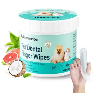 Dog & Cat Teeth Cleaning Wipes Tooth Brushing Kit by Remove Plaque and Tartar & Freshens Breath Buildup No-Rinse Dog Finger Toothbrush