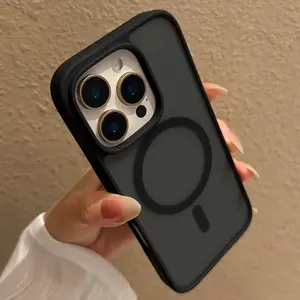 Magnetic Smartphone Casing, Cellphone Case for iPhone 12/13/14/15/16/17 & Their Pro/Pro Max/Plus Models, MagSafe-Compatible Phone Accessories, Slim Translucent Matte Shockproof Protector with Grade Drop Protection & Soft Skin-Friendly Touch