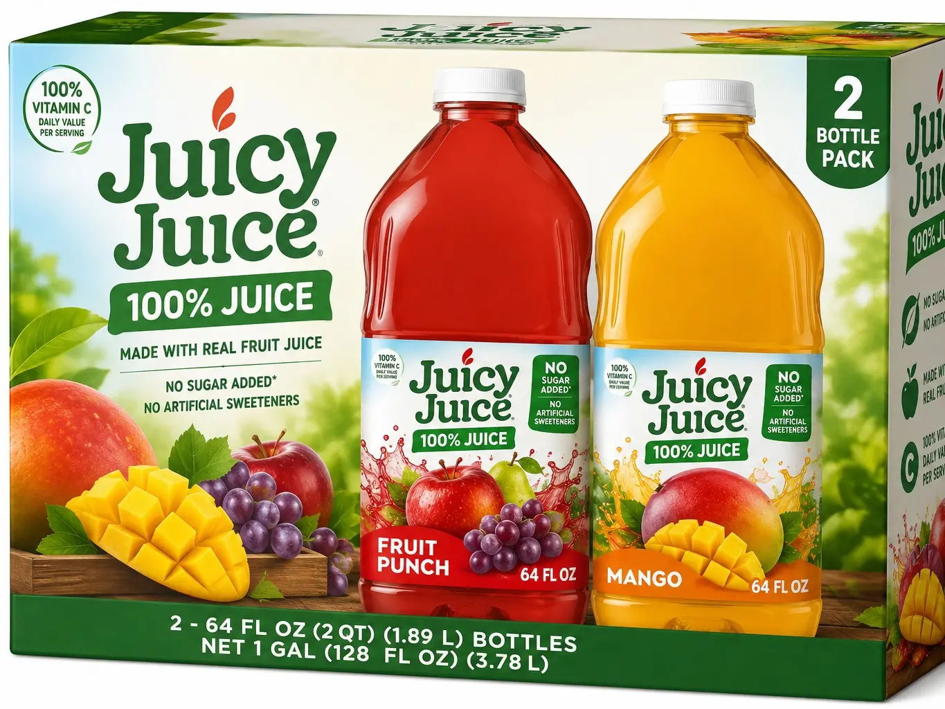 Juicy Juice 100% Juice Variety Pack – Mango & Fruit Punch, 64 fl oz Bottles, 2 Count