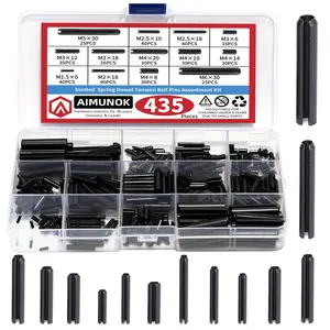 Aimunok 435set Elastic Pins, Mn Steel Cylindrical Elastic Pins, Portable Storage, M1.5-M6 Multi-Specification Set, Durable and Versatile，Roll Pin，Spring Cylindrical Pin