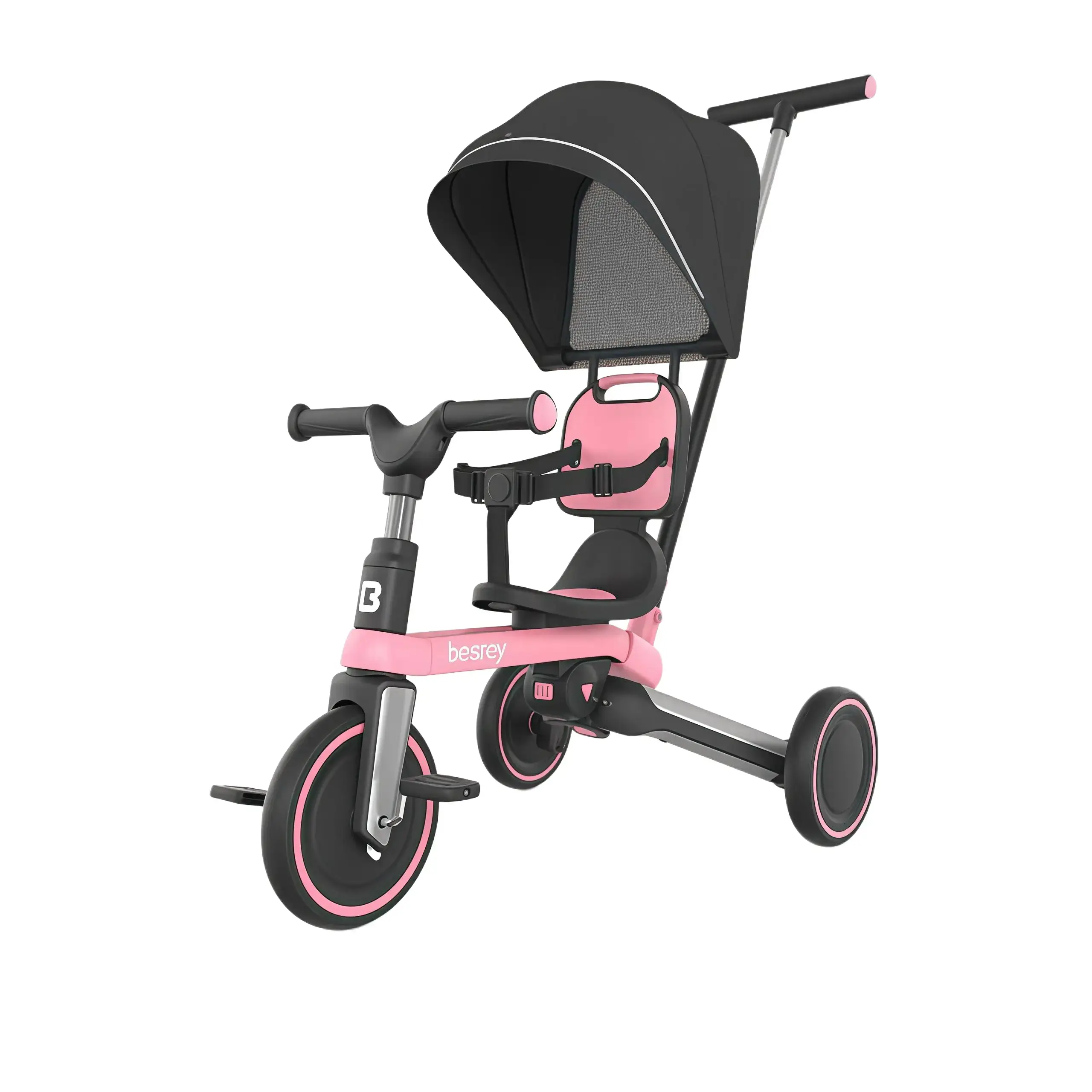 besrey 5-in-1 Convertible Toddler Tricycle, Aluminum Alloy Folding Balance Bike that Grows with Them, Kid Trike with Parent Push Handle and Removable Canopy, Trike Bike, Kid Tricycle, Unisex, Aluminium Alloy, Balance Bike Mode