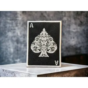 Unique Embroidery Ace of Spades Patch, 3x4 in, Iron-On, Sew-On, Hook Backing, for Jackets, Backpacks, Color-Selectable