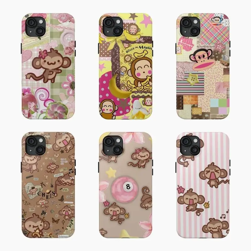 Cute Monkichi Monkey Funny Collage Shockproof Tough Phone Case, Protective Cover Compatible with iPhone 11–17 Pro/Plus/Pro Max & Samsung Galaxy S23–S25, Ideal Gift for Family and Friends