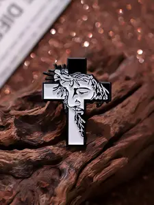 Cross Shaped Cartoon Face Design Brooch, Creative Clothes Brooch, Fashion Accessories for Men & Women As Gift, Jewelry